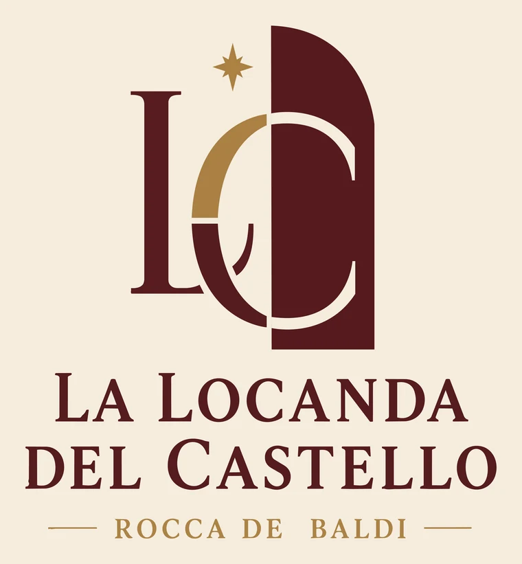 Il marchio della Locanda del Castello: monogramma L e C a forma di torre con una stella dorata